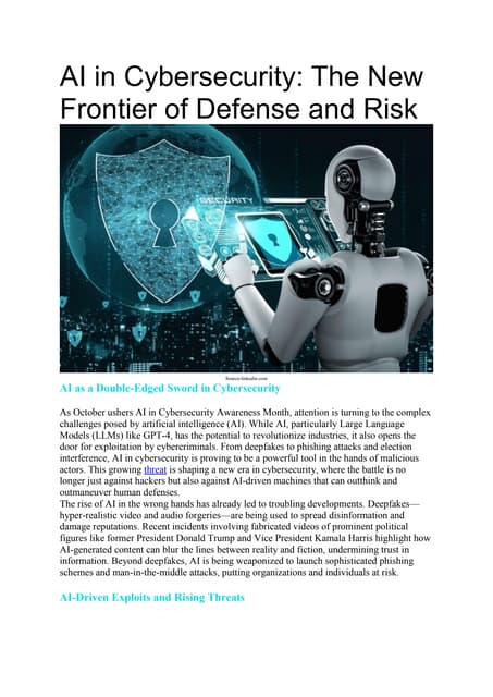 Cybersecurity artificial intelligence presentation | PPTX