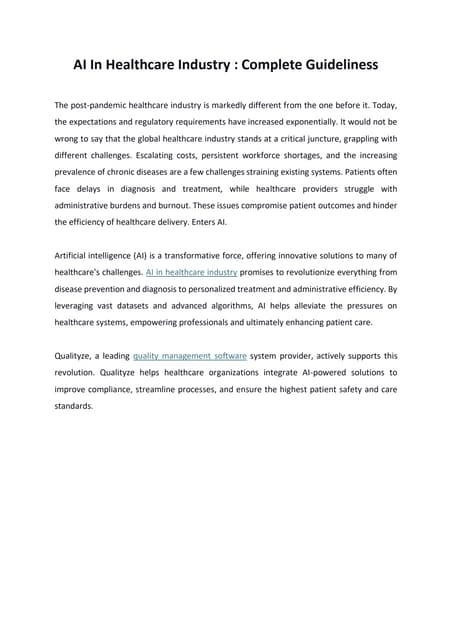 AI in Healthcare Industry - Quality Management Software in Helathcare Industr...