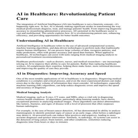 AI in Healthcare : Revolutionizing Patient Care