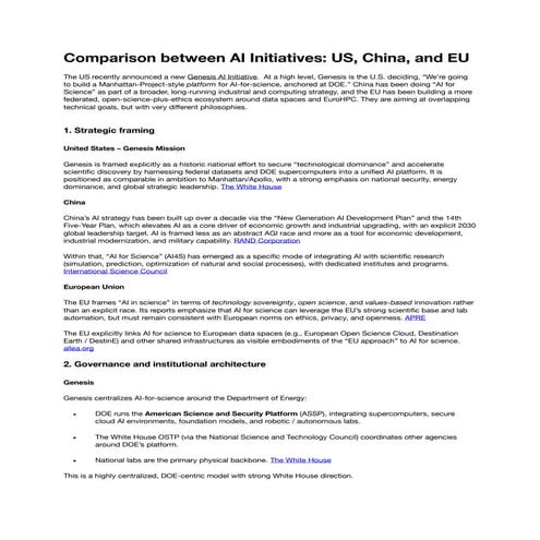 Comparison between AI Initiatives: US, China, and EU
