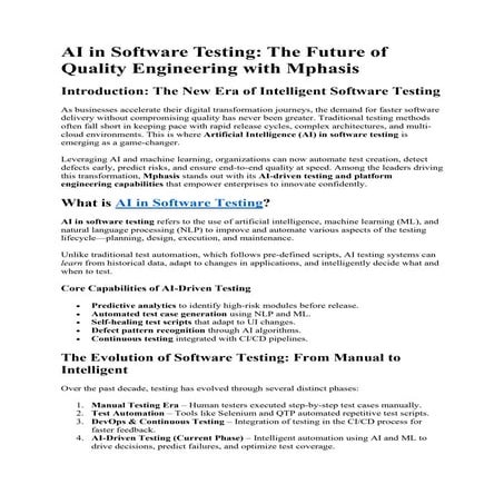 AI in Software Testing: The Future of Quality Engineering with Mphasis