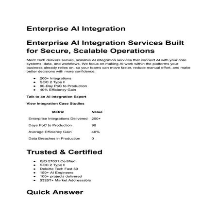 Enterprise AI Integration Services | Custom AI Solutions - Ment Tech | PDF