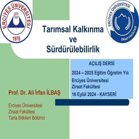 Tarımsal Kalkınma ve  Sürdürülebilirlik _  AÇILIŞ DERSİ 16 Eylül 2024