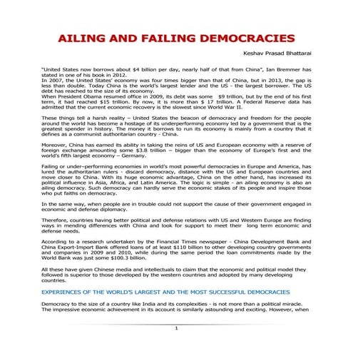 AILING AND FAILING DEMOCRACIES