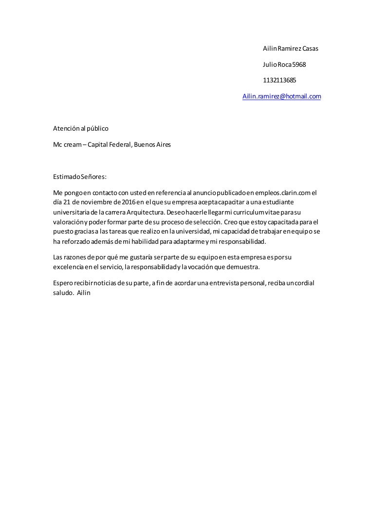 ailin ramirez casas carta de presentacion carta de presentacion para un trabajo