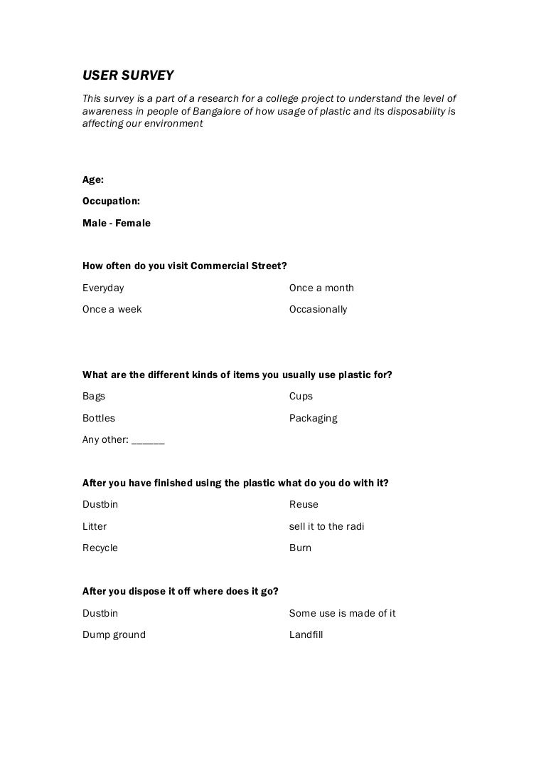 Questionnaire to the user