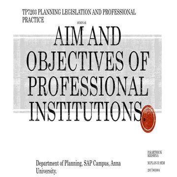 Aim and objectives of Professional Institutions of Planning.