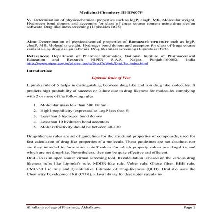 Aim determination of physicochemical properties of romazarit structure