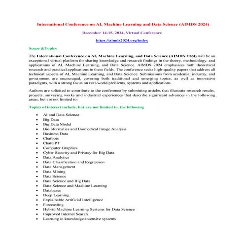 2nd International Conference on AI, Machine Learning and Data Science ...
