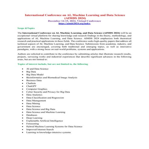 2nd International Conference on AI, Machine Learning and Data Science ...