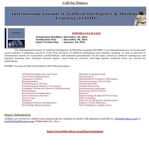 International Journal of Artificial Intelligence & Machine Learning (IJAIML)