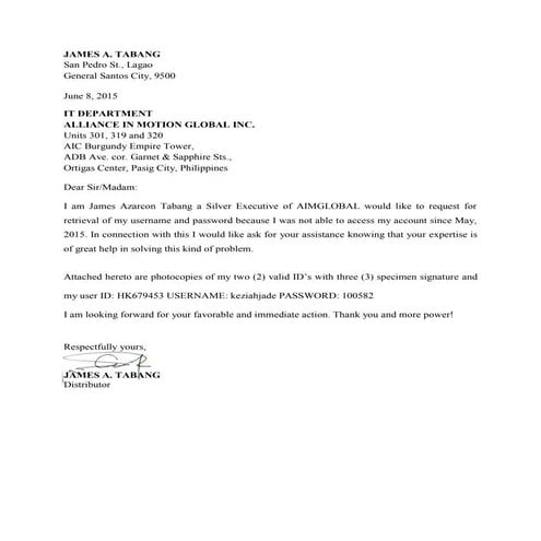 Aim Letter Of Request