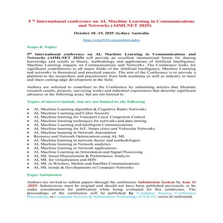 5th International Conference on AI, Machine Learning in Communications ...