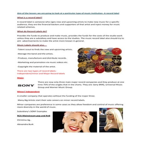 Aim of the lesson record label