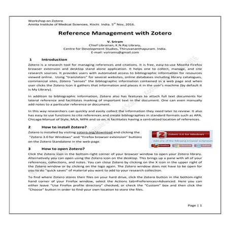 Reference Management Software by V. Sriram
