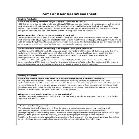 Aims and considerations sheet