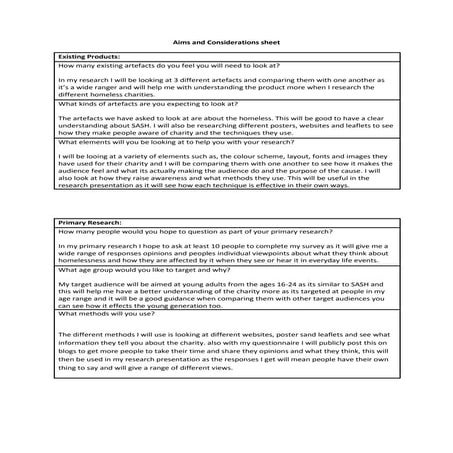 Aims and considerations sheet