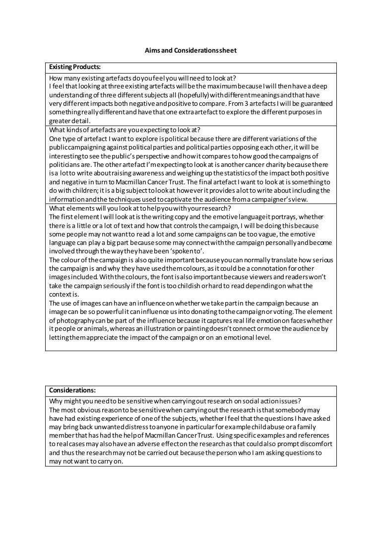 Aims and considerations sheet