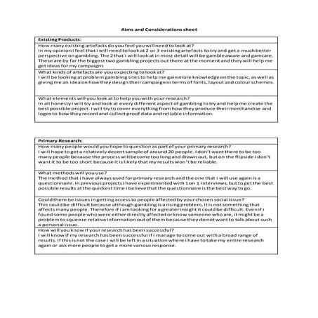 Aims and considerations sheet