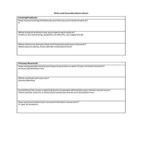 Aims and considerations sheet