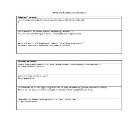 Aims and considerations sheet