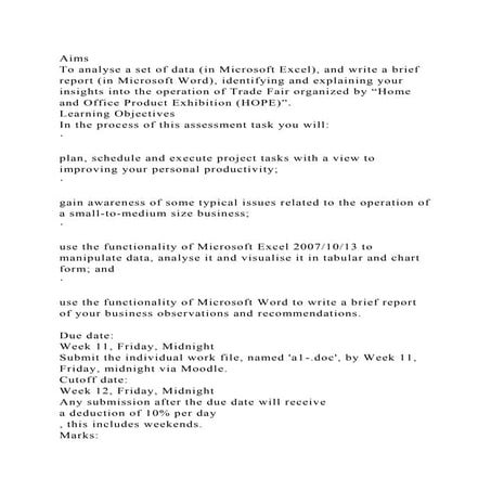 AimsTo analyse a set of data (in Microsoft Excel), and write a bri.docx