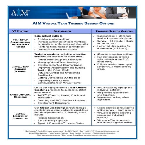 Virtual Team Training Options Offered by AIM Strategies and Yael Zofi