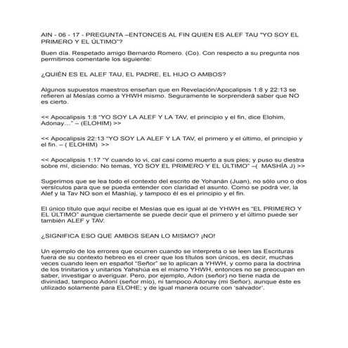 AIN - 06 - 17 - PREGUNTA –ENTONCES AL FIN QUIEN ES ALEF TAU _YO SOY EL PRIMER...