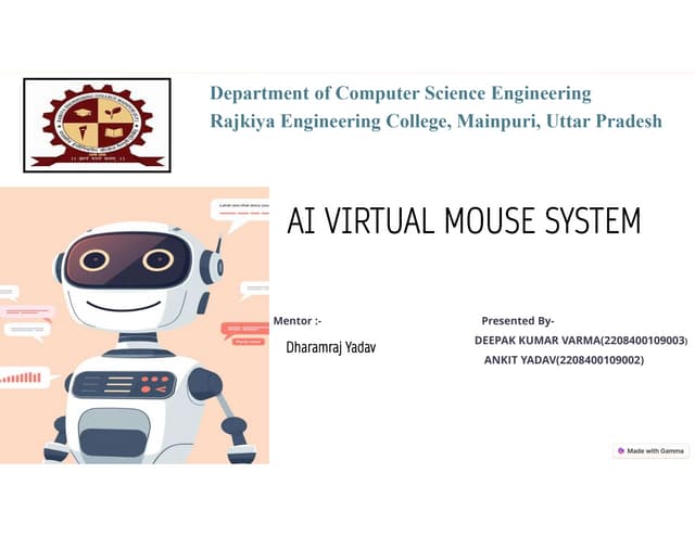 Virtual Mouse using hand gesture recognition | PPTX