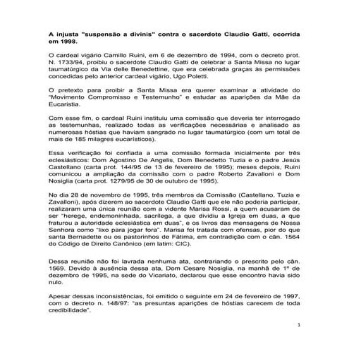 A injusta suspensão a divinis contra o sacerdote Claudio Gatti