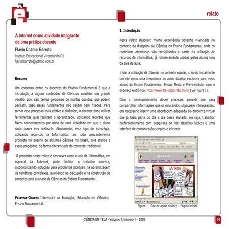 A internet como atividade integrante de uma prática docente