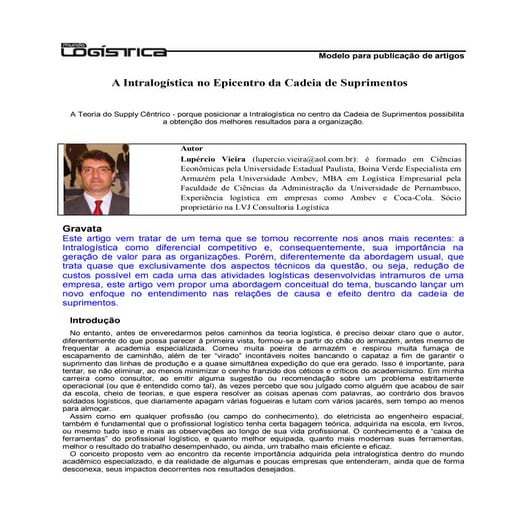 A Intralogística no Epicentro da Cadeia de Suprimentos - Revista Mundo Logíst...