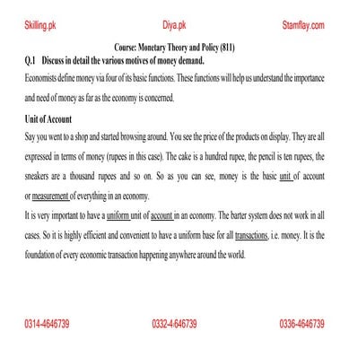 AIOU Code 811 Monetary Theory and Policy Solved Notes Slides In English.pptx