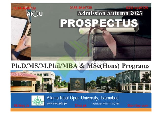 Aiou Prospectus Ph D Ms Mphil Mba And Msc Programs Download Pdf Pptx Aiou Prospectus Ph D Ms Mphil Mba And Msc Programs Download Pdf Pptx