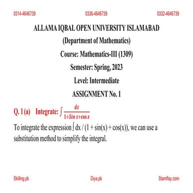 AIOU Solved Assignment Code 1309 Mathematics III 2023 Assignment 1.pptx