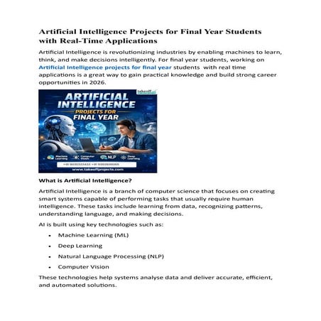 Artificial Intelligence project ideas for Freshers | PDF