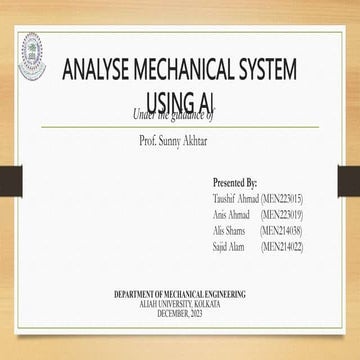 Analysis Mechanical system using Artificial intelligence