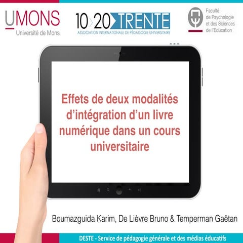 ￼Effets de deux modalités d’intégration d’un livre numérique dans un cours universitaire