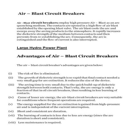 Air - Blast Circuit Breakers: Types, Advantages, Disadvantages, Application