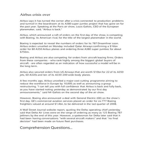 AIRBUS CRISIS OVER intelligence overview