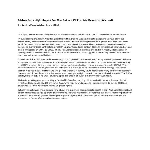 Airbus Sets High Hopes For The Future Of Electric Powered Aircraft By Kevin W...