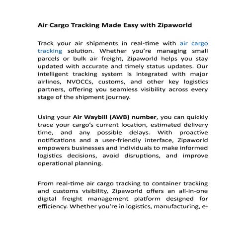 Air Waybill (AWB) Tracking Made Simple with Zipaworld | PDF