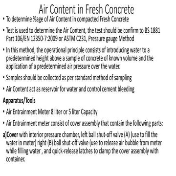 Air content test for fresh concrete