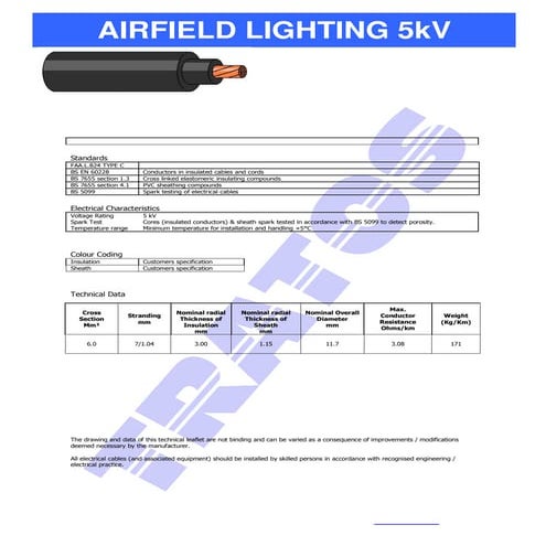 Airfield Ground Lighting Cables - 5kV Single Core 6sqmm (Primary & Secondary)