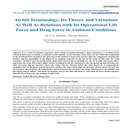 Airfoil Terminology, Its Theory and Variations As Well As Relations with Its ...