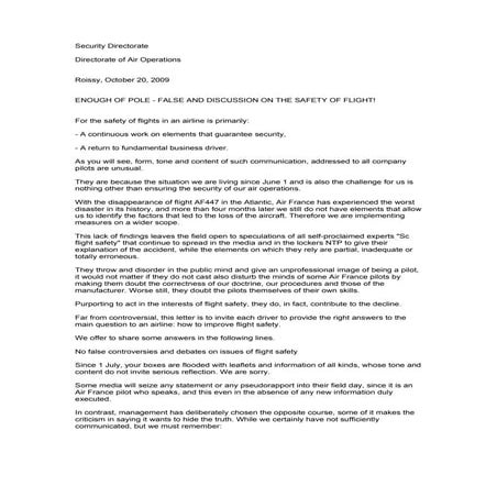 Air France Memo To Pilots Google Translation