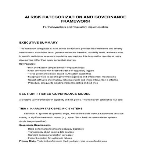 AI Risk Categorization and Governance Framework Draft