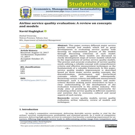 A REVIEW OF SERVICE QUALITY MODELS | PDF