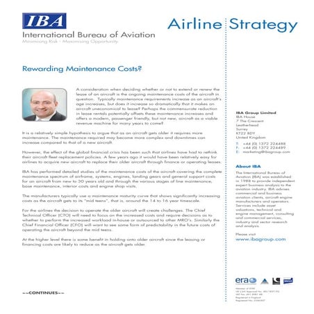 IBA Airline strategy - Possible cost benefits of an ageing aircraft fleet