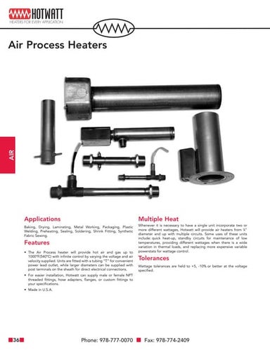 Heaters for process air and gases